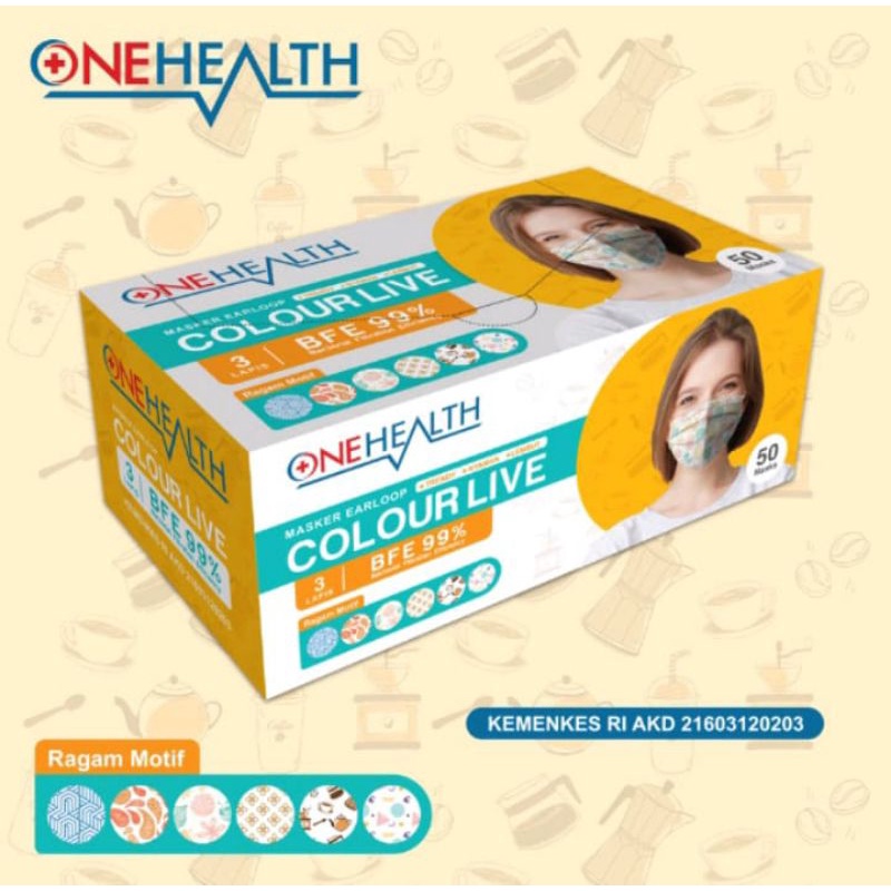 Onehealth Masker Medis Motif Dewasa Colour Live 3 Ply Surgical Face Mask