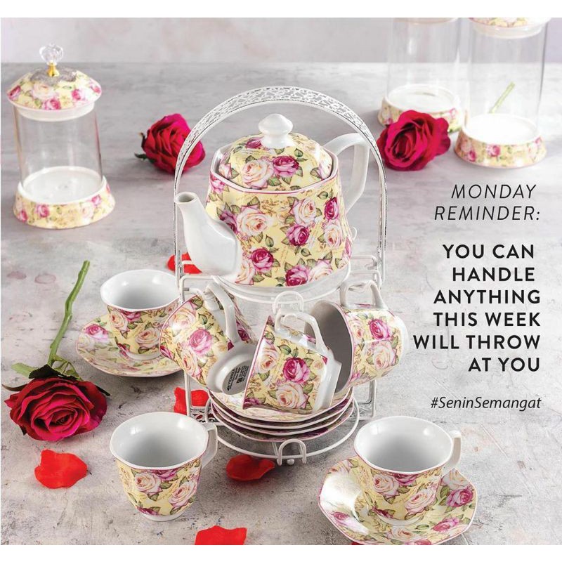 Gelas Set Vicenza Cangkir Minum Melati & Mawar