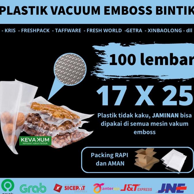 Plastik Vacum Embos 17X25 Isi 100 Plastic Vacum Embos Bintik Vakum Embossed Plastik Vakum Makanan , 