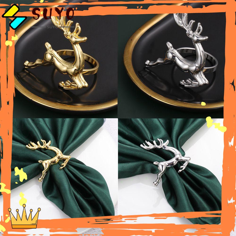 Suyo Cincin Serbet Motif Rusa Natal Untuk Dekorasi Meja Makan / Dapur / Bar DIY