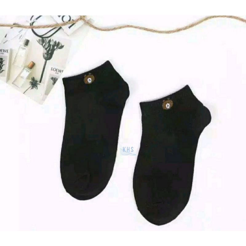 Kaos Kaki Pendek Semata Kaki Ankle Cute Short Socks Bear KaosKaki BUNGA POLOS BERUANG MURAH KHS-BERUANG - HITAM