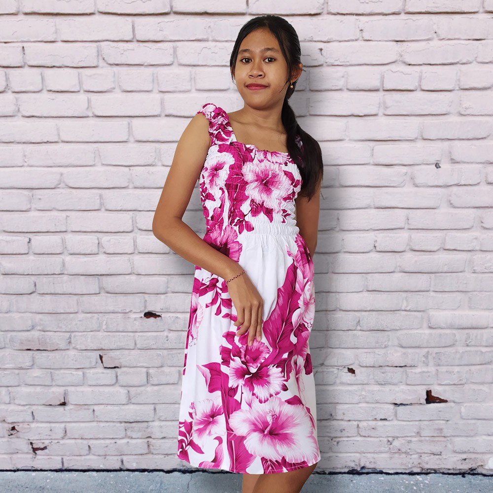 Dress Harian Remaja Putri Casual - Gaun Remaja Putri Tanpa Lengan - Dress Midi Selutut Warna Pink