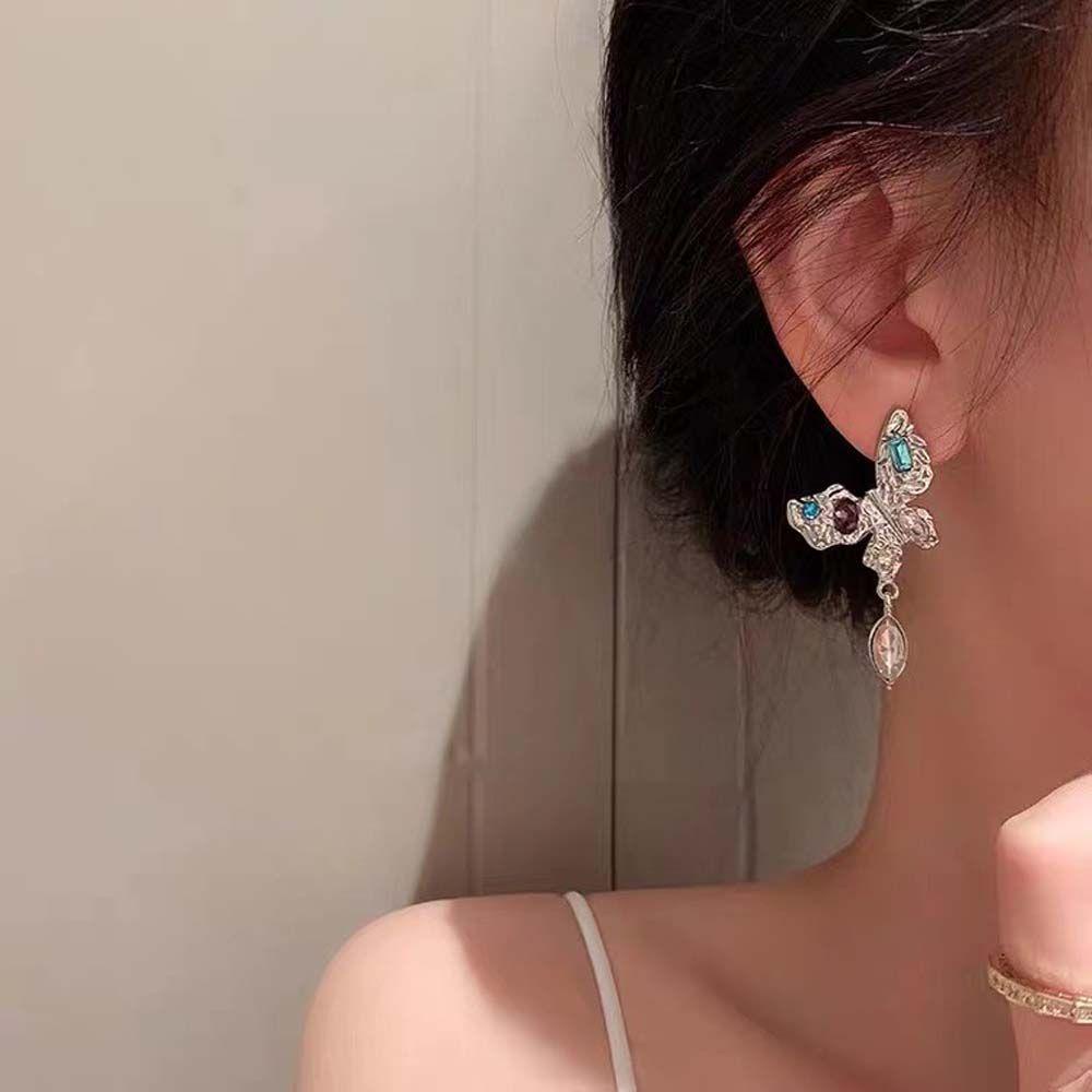 Mxbeauty Stud Earrings Elegan Manis Logam Kupu-Kupu Indah Paduan Zirkon Wanita Earrings