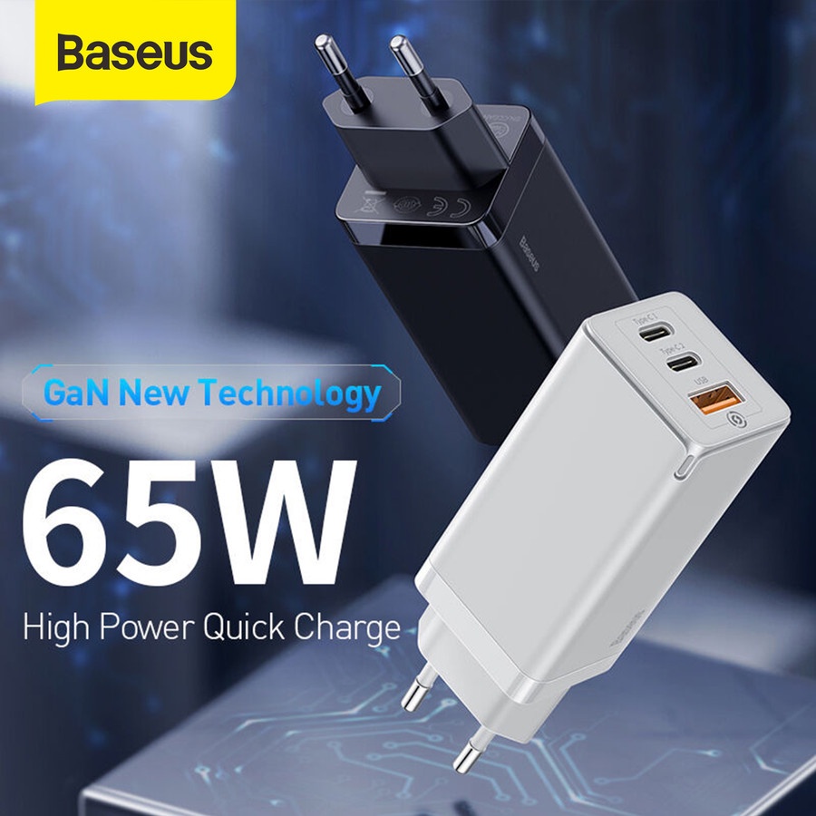 KEPALA CHARGER BASEUS 65W GAN FAST CHARGER WITH QUICK CHARGE 4.0 3.0 A