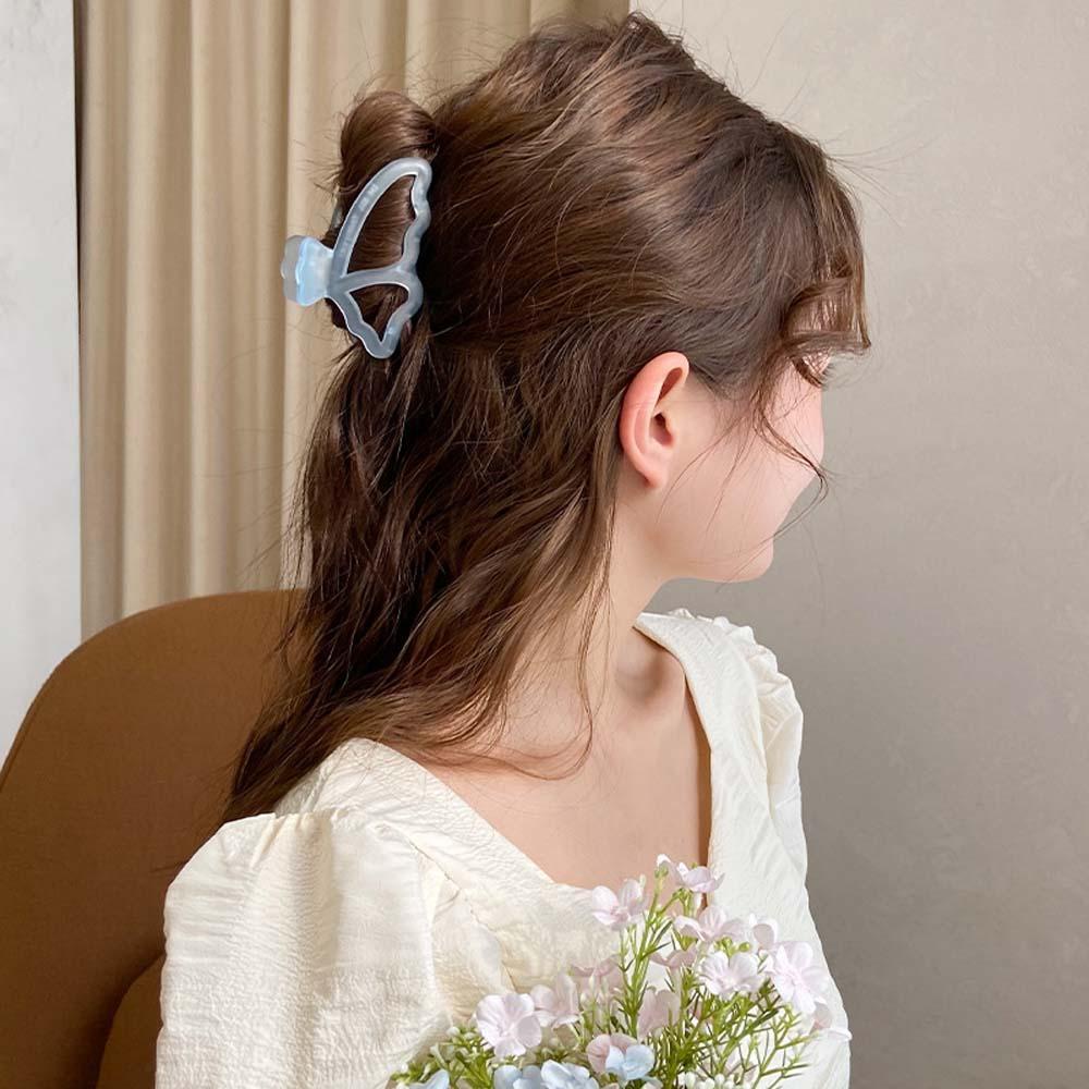 Nickolas1 Butterfly Hair Claw Fashion Simple Transparan Warna Jelly Untuk Wanita Hiasan Kepala