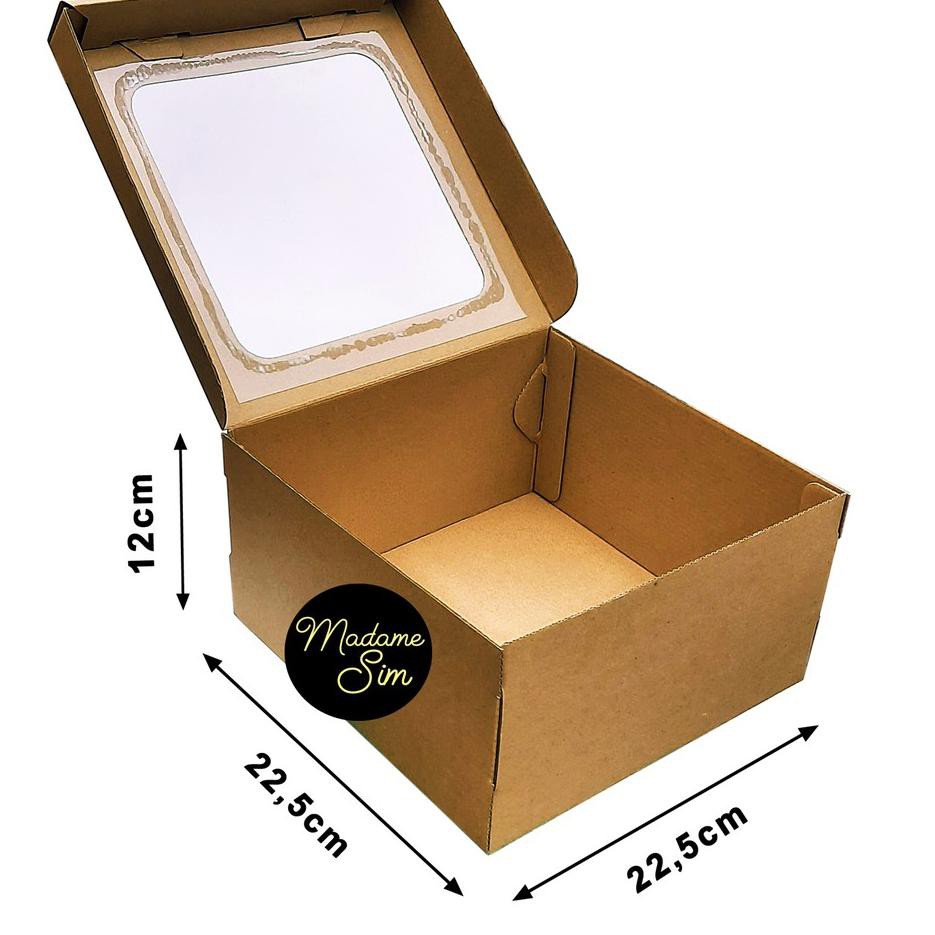 

☛pq★KT011 KOTAK KUE - CAKE BOX 22 x 22 x 12 CM - COKLAT + JENDELA (ISI 10 PCS) ,