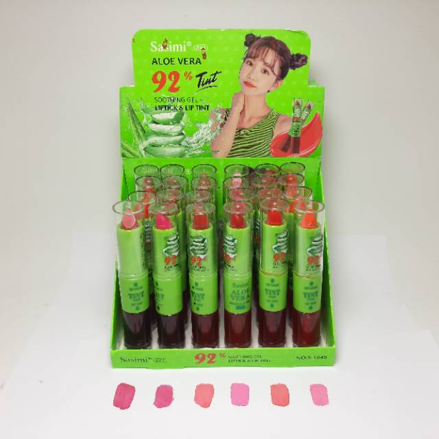 LIPSTICK &amp; LIPTINT SASIMI ALOEVERA 2IN1 HARGA 6 PCS