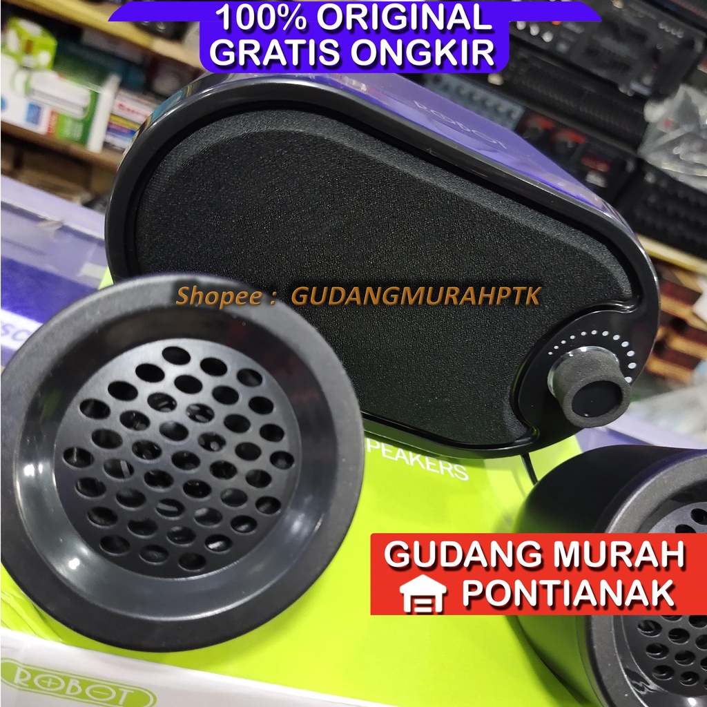 Robot RS170 Stereo Speaker with LED Black untuk PC Computer komputer