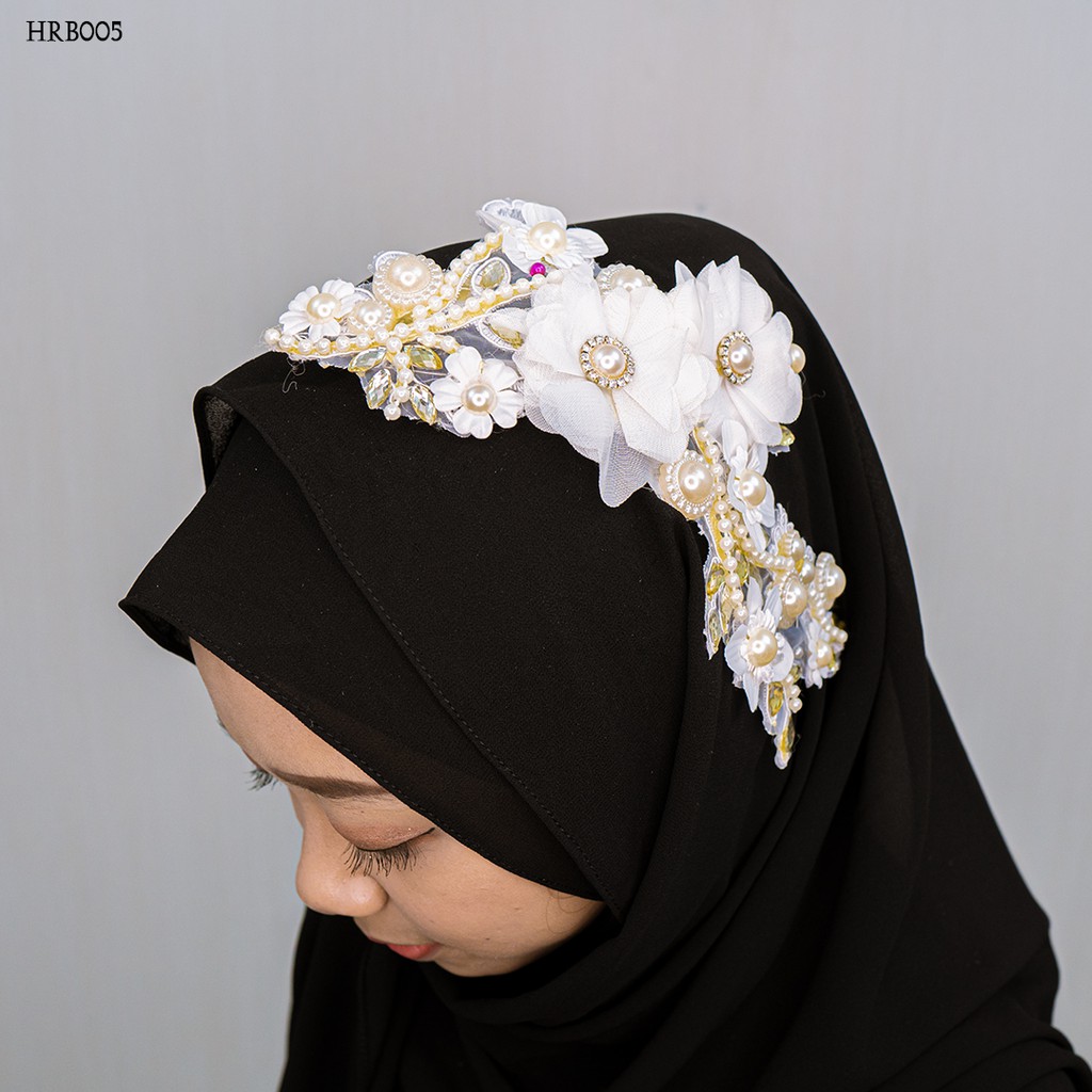 [PRODUK TERBATAS] HEADPIECE HIJAB WEDDING FASHION AKSESORIS LACE GOLD HRB005