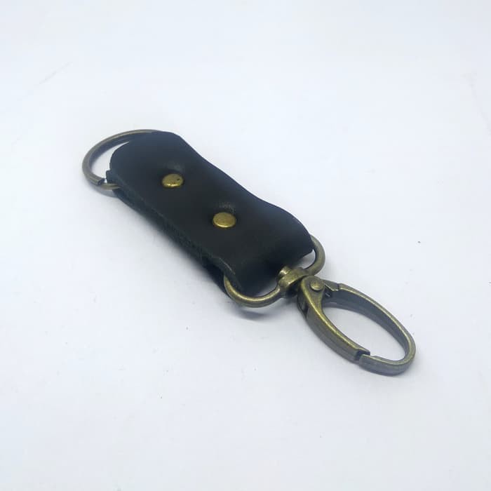 Gantungan kunci kulit sapi asli leather keychain warna hitam PHKC279