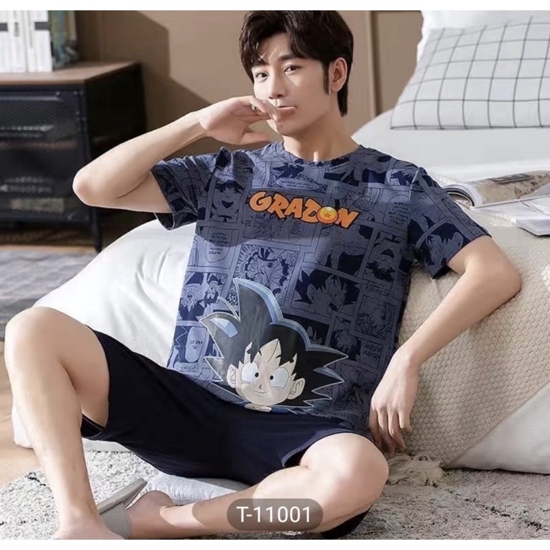 PIYAMA KAOS KATUN IMPORT PREMIUM BAJU TIDUR COWOK SET CELANA PENDEK PAJAMAS PRIA JUMBO 5XL