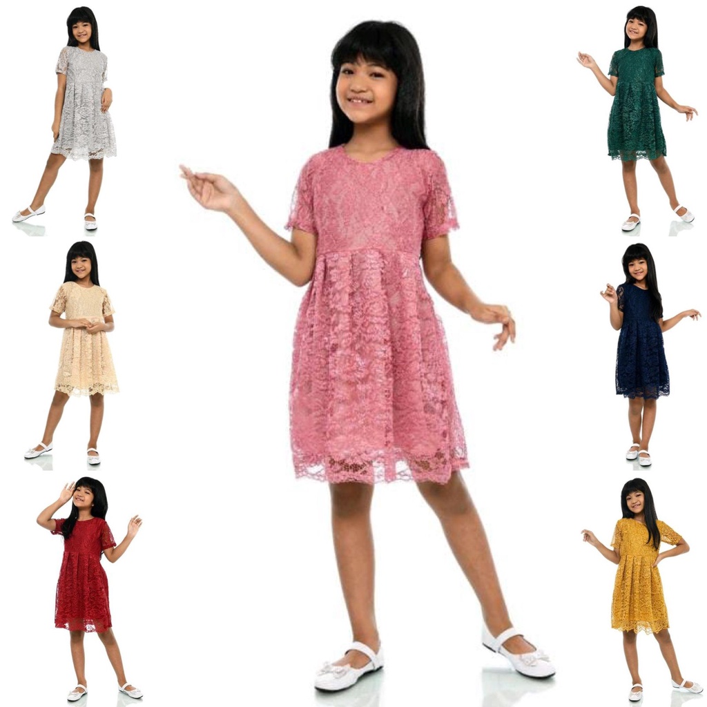 (Pasti RealPic) Dress Brukat Cord Princess Anak Perempuan 5-8th Brokat Corneli Tebal Dres Cewek