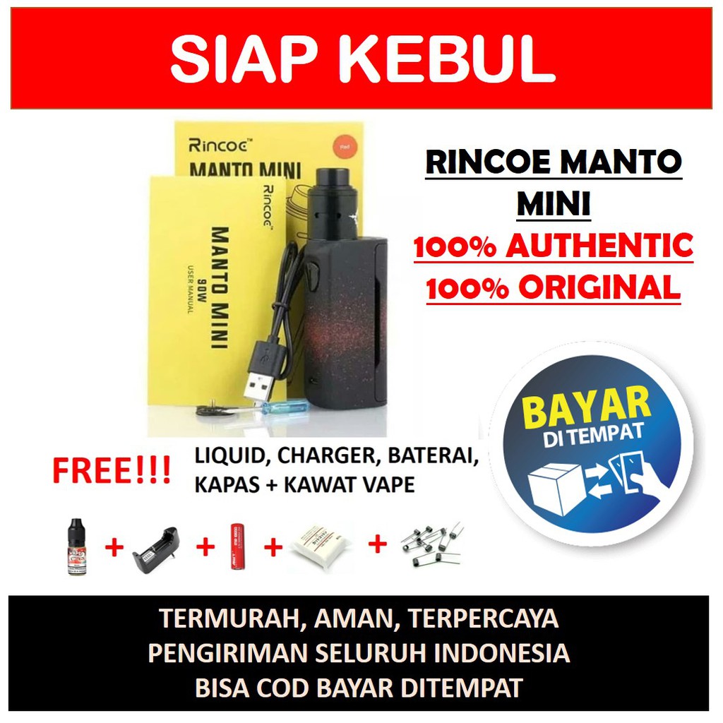 Paket Siap Kebul PSK Vapor Vape Rincoe Manto Mini 90W Oten Authentic Original Rokok Elektrik Baru