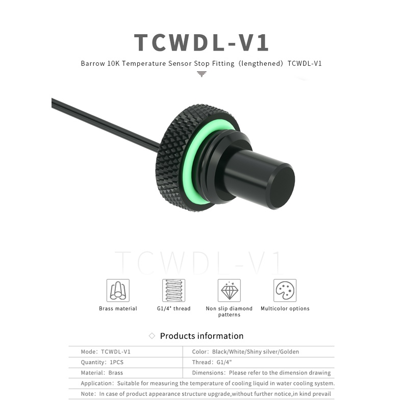 BARROW TCWDL-V1 10K Temperature Sensor Stop Plug Fitting - Black