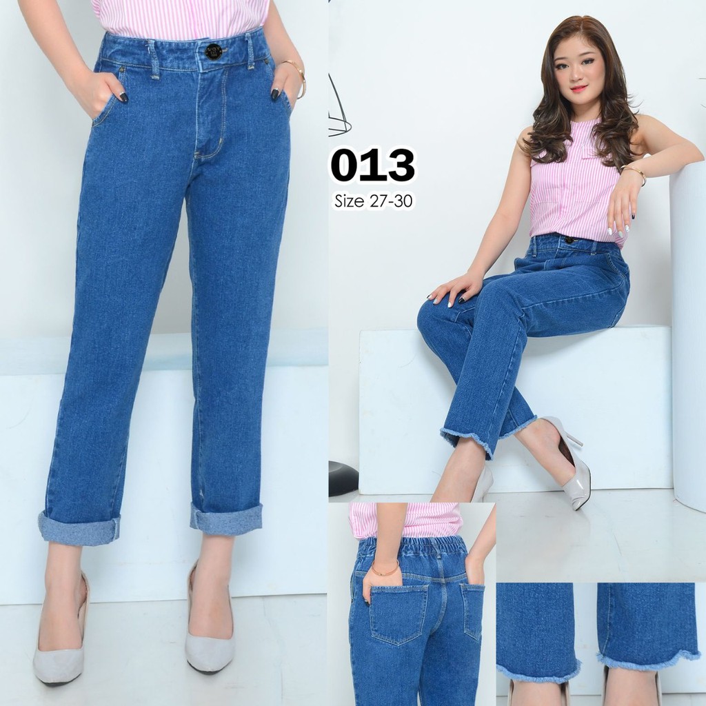 MC girl Celana Jeans Boyfriend Pinggang Karet / Boyfriend Jeans Pinggang Karet