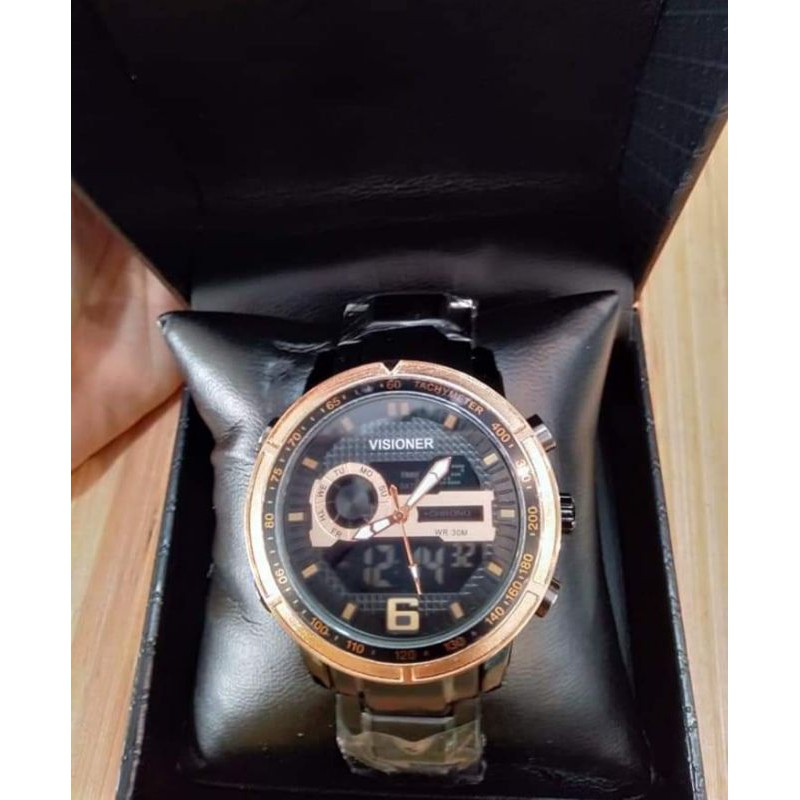 [ COD ] VISIONER ORIGINAL STAINLESS JAM PRIA DUAL TIME ANTI AIR