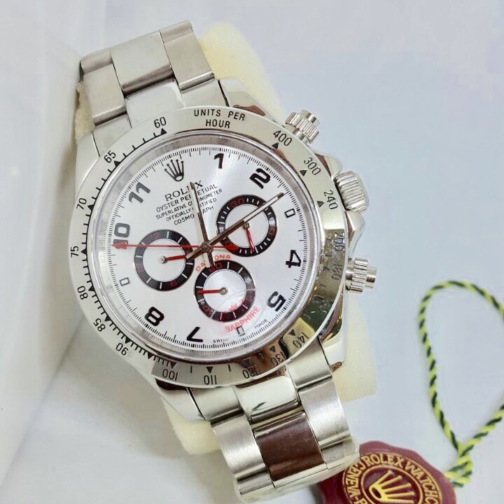 Rolex Daytona Cosmograph Super 4.3 cm Bergaransi Silver White (Red Chrono)