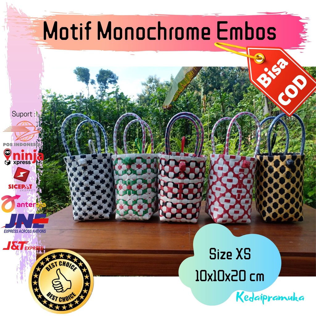 Jual Tas Anyaman Plastik Mini Motif Monochrome Embos / Tas Hampers