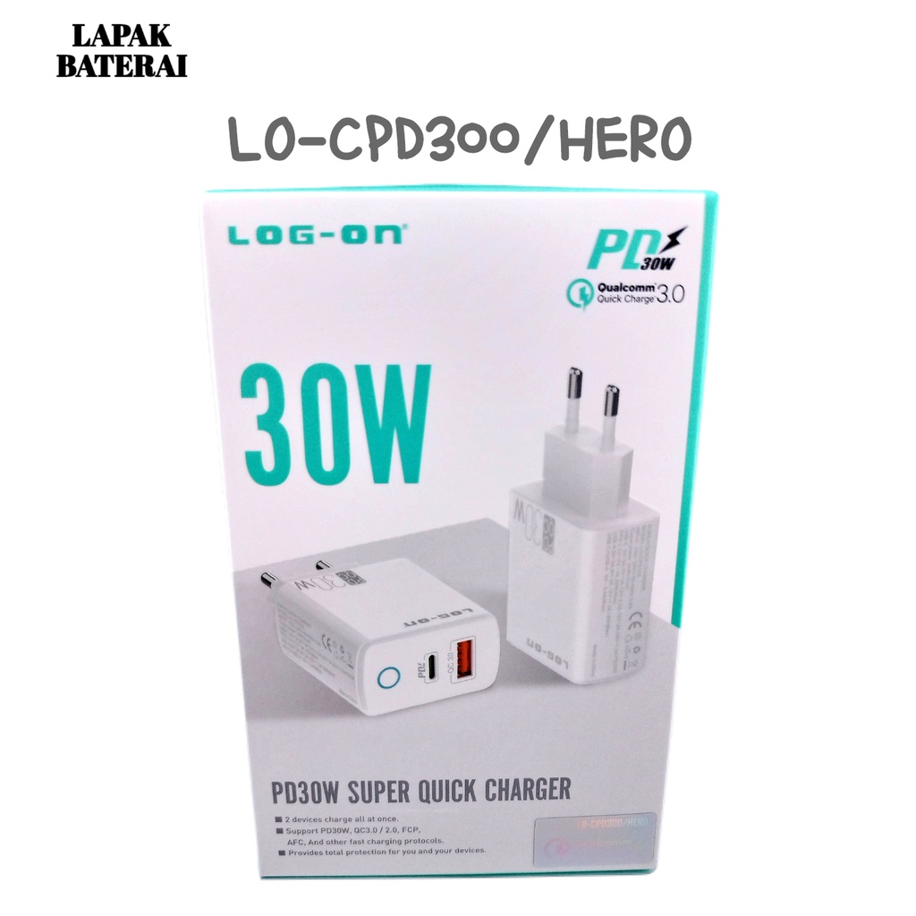 Log on - CPD300 30W Batok Charger 2 Output PD3.0 QC4 Fast Charging Power Delivery Type C