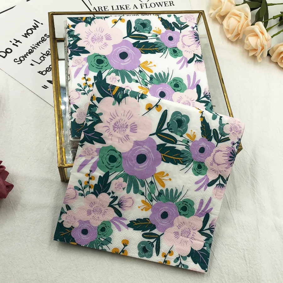 20pcs/set 3D Flower Colorful Printing Square Napkins Wedding Restaurant Hotel Folding Facial Tissue