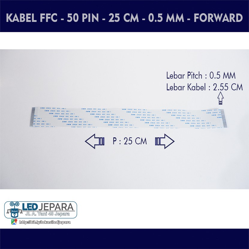 FFC Kabel Flexible 50 Pin Panjang 25 CM Lebar 2,55CM Satu Muka Forward