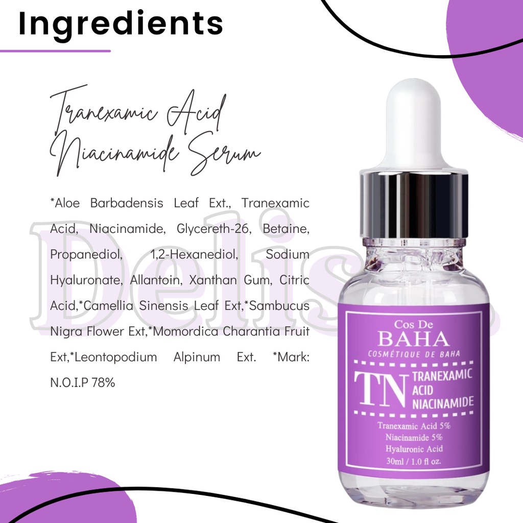 Jual Cos de baha Tranexamic Acid 5% Serum with Niacinamide 5% 30ml 30 ml Shopee Indonesia CosDeBAHA tranexamic acid niacinamide