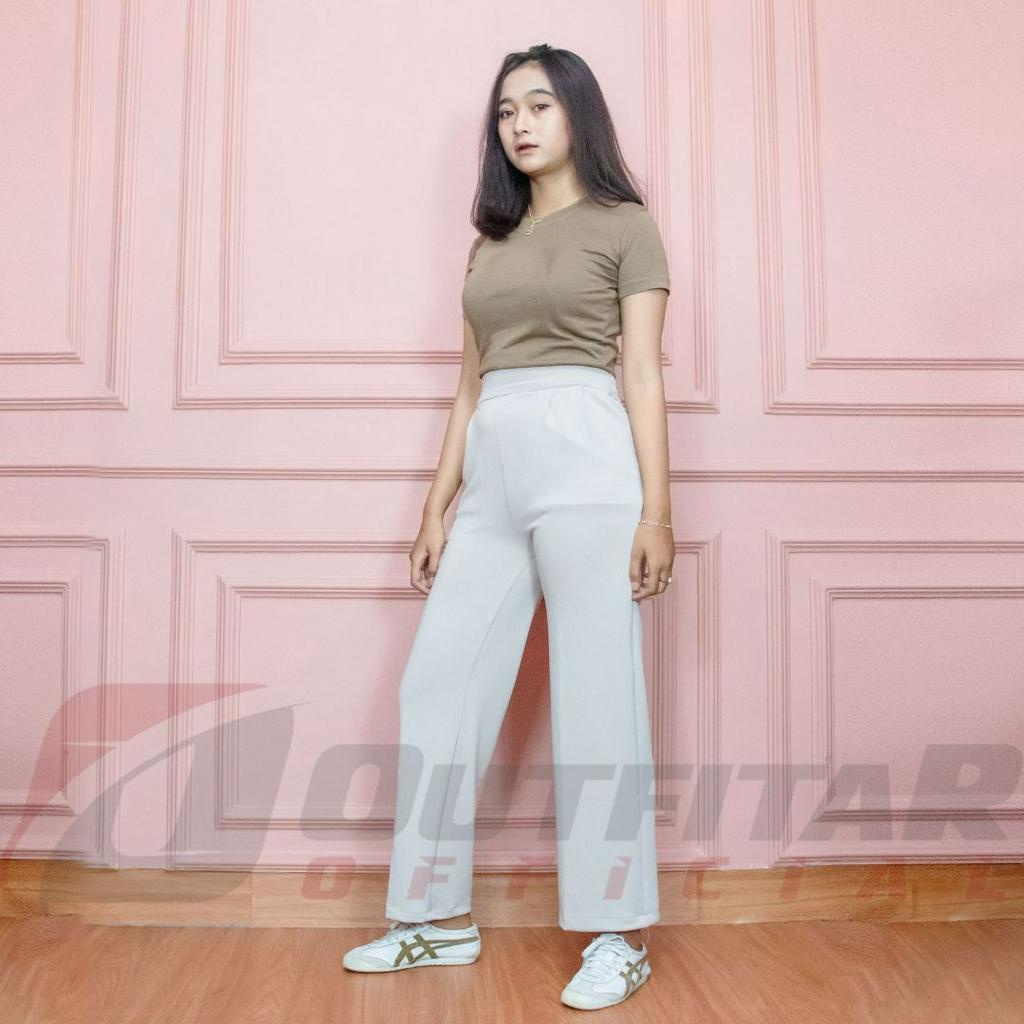 Celana Kulot Wanita Basic HW Rample Cullotes Scuba Wide Leg Kulot Premium