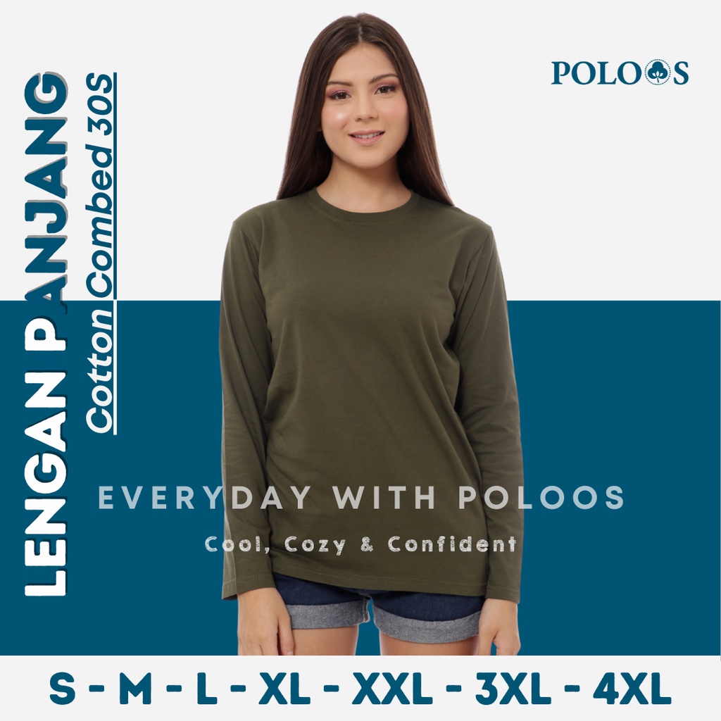 Baju Kaos Polos Wanita Lengan Panjang Reguler Hijau Army