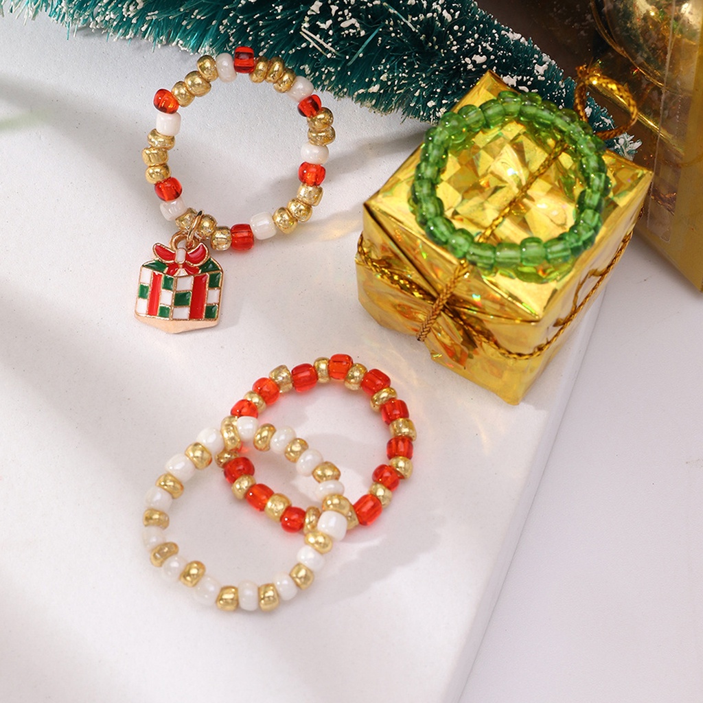 Hu Hu Hu Hu Hu Alat Bantu Pasang Kacamata♡ 4pcs / Set Cincin Manik-Manik Bentuk Rusa Natal Untuk Wanita