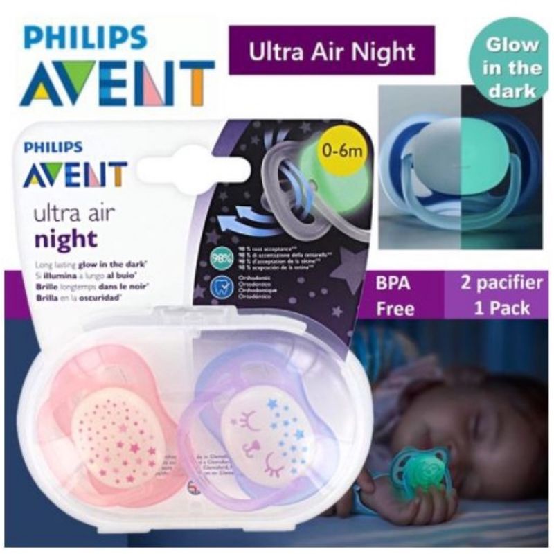 Empeng Philips Avent Ultra Air Night 0-6 month Glow in The Dark isi 2 pacifier