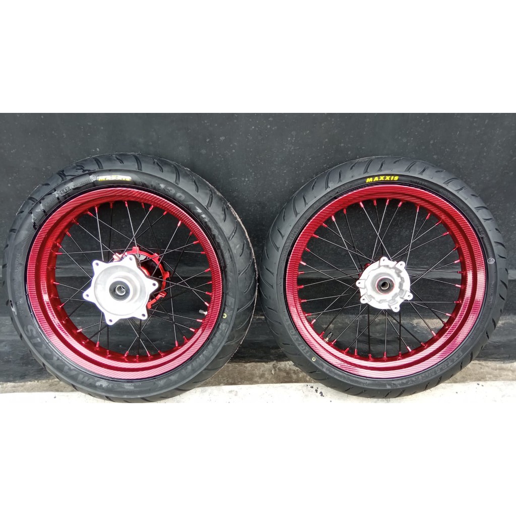 WHELLSEET BAN SET SUPERMOTO CRF VELG CHAMP CARBON TINGGAL PASANG