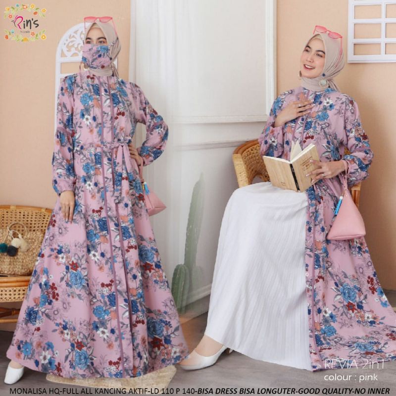 GAMIS 2IN1//GAMIS MOTIF/LONG OUTER MOTIF  REVIA 2 IN 1 BY RINS HIJAB