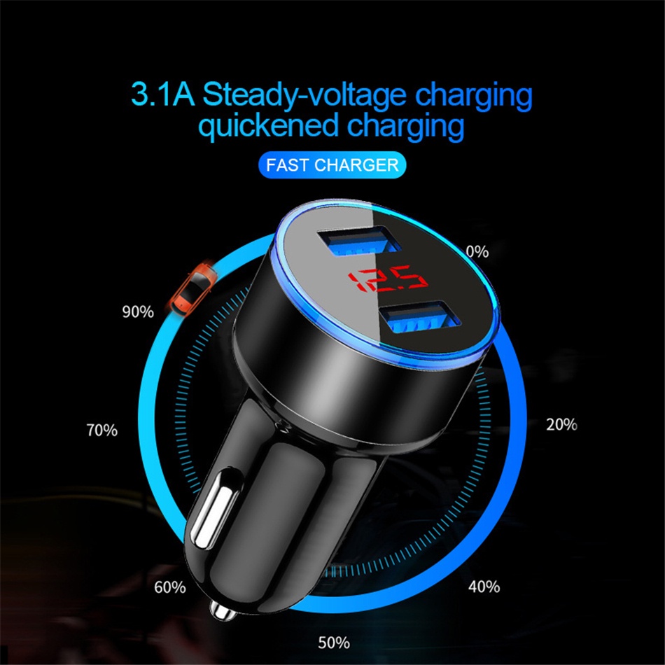 EZPZ Charger Mobil Charger Motor 2 Ports 3.1A 12V-24V Output Fast Charging LED Display Voltmeter