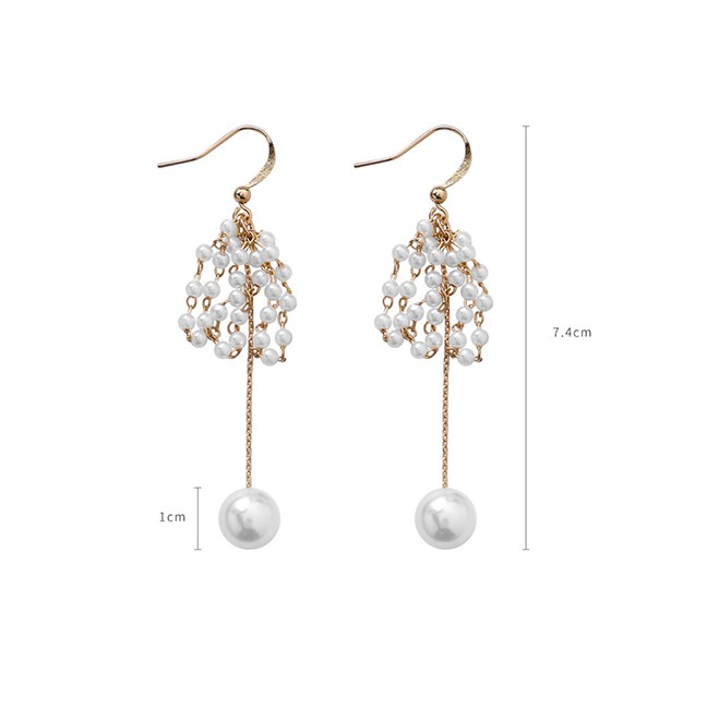 LRC Anting Gantung Fashion Pearl Size Pearl Beaded Tassel Earrings F93312