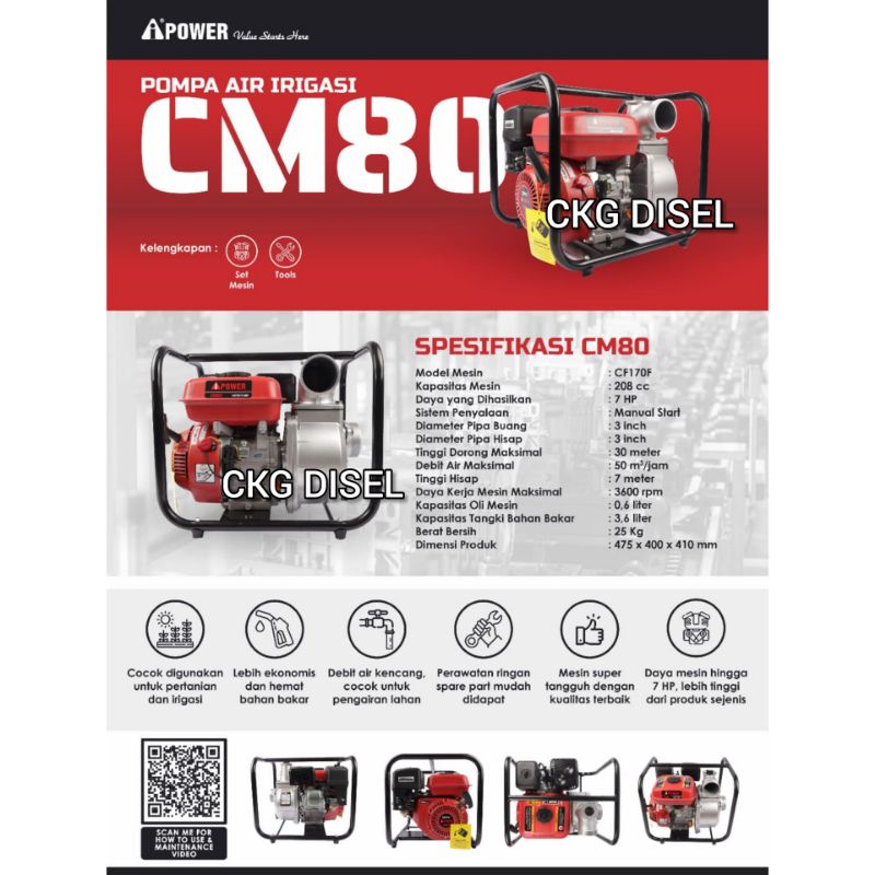 Pompa Air Irigasi Bensin Pompa Untuk Sawah Dan Ladang CM80