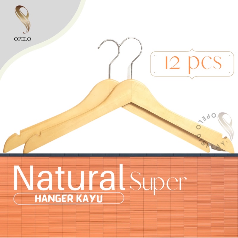 ( 12 PCS ) HANGER KAYU DEWASA SUPER NATURAL