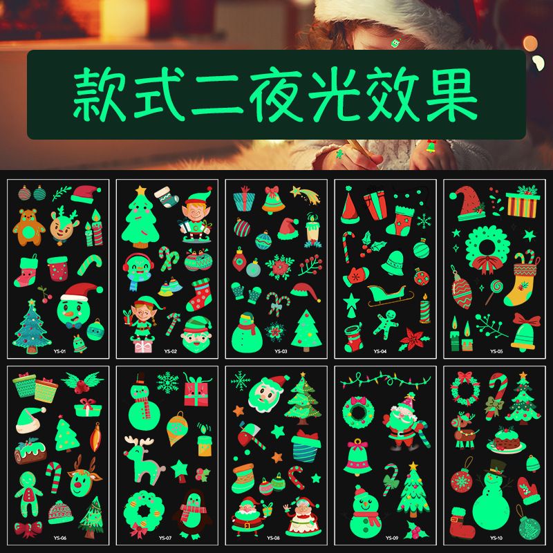 10 Pcs Glow In The Dark Temporary Tattoo Happy Merry Christmas Tato Temporer Grosir Tatto Natal