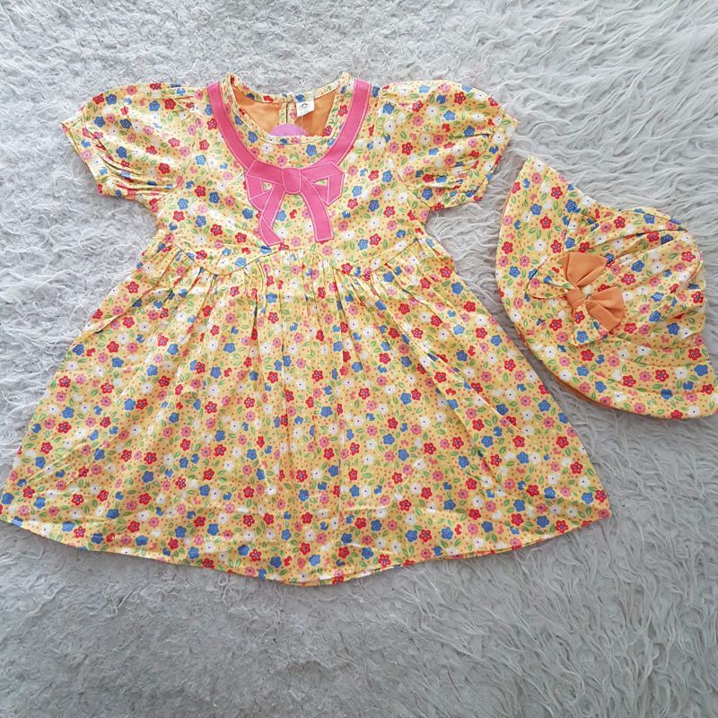 baju bayi polkadot dress topi