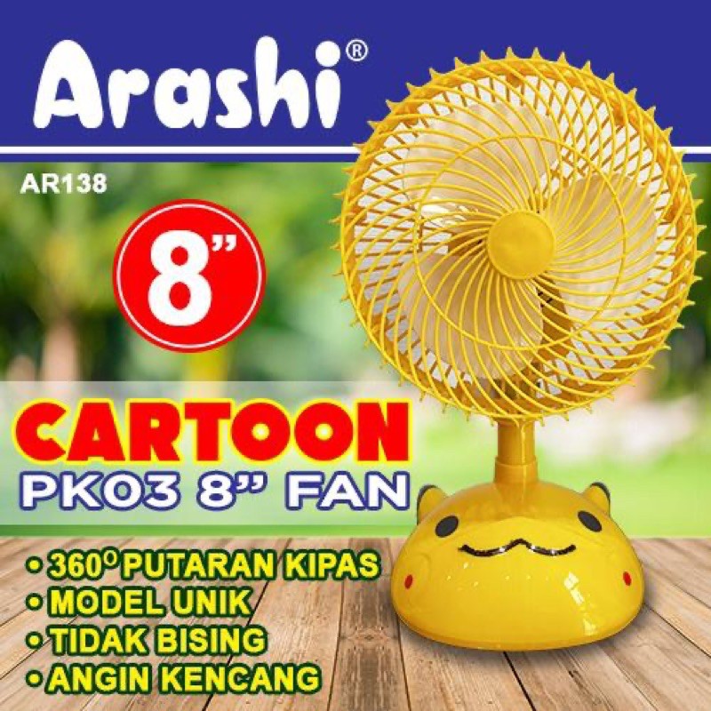 Arashi Kipas Angin Meja 8inch Karakter Spiderman Pikachu Doraemon  (AR 138 SNI)