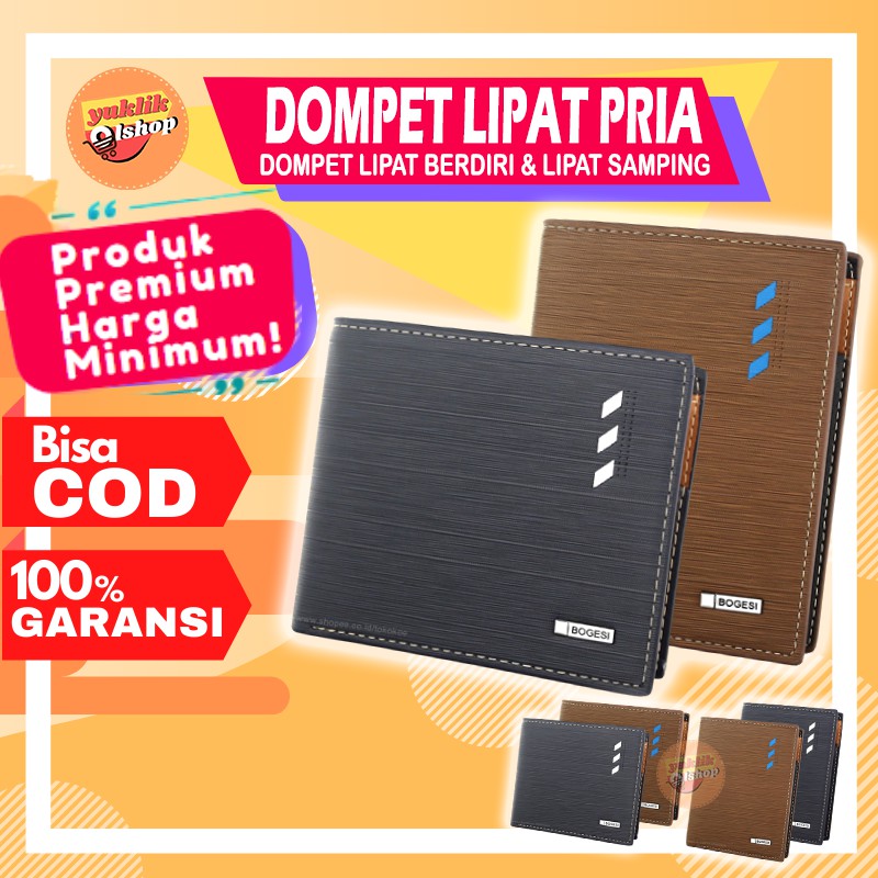 Dompet Pria Import Original Murah Kulit Branded Distro Lipat Berdiri Simple Tipis Resleting - BOGESI