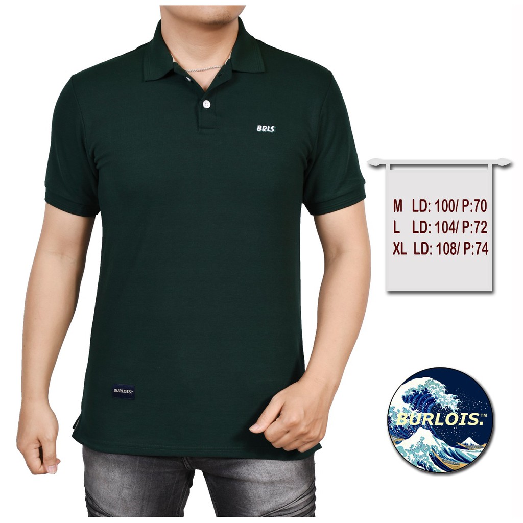 Burlois Polo Shirt Pria Lengan Pendek Pria Polos Kerah Wangki Hijau Tua