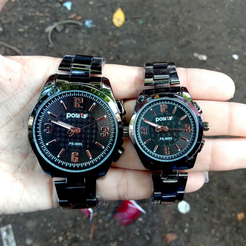 Jam Tangan Pria Wanita Couple POSITIF 3003 Rantai Steinless ORIGINAL Water Resistantce - BISA COD