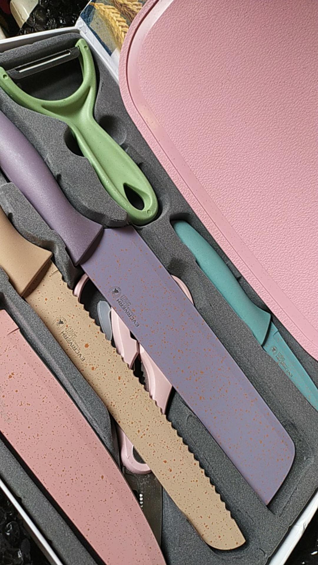 (bow) Pisau Set 6in1 Peralatan Dapur Set Talenan Pisau Keramik Warna Warni 24d54