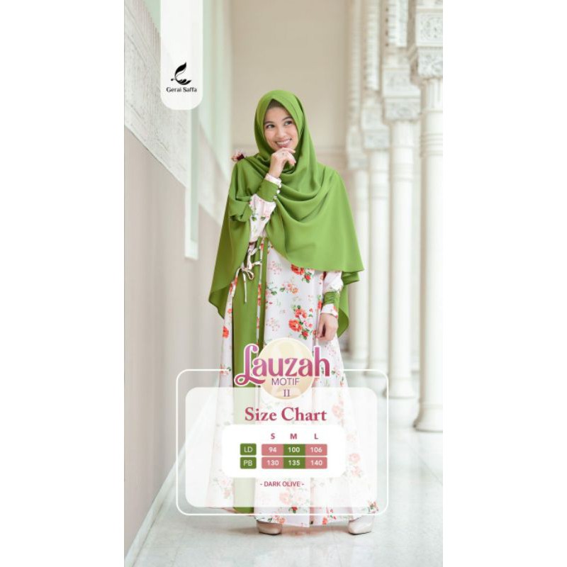 GAMIS SET LAUZAH MOTIF - DARK OLIVE - GERAI SAFFA