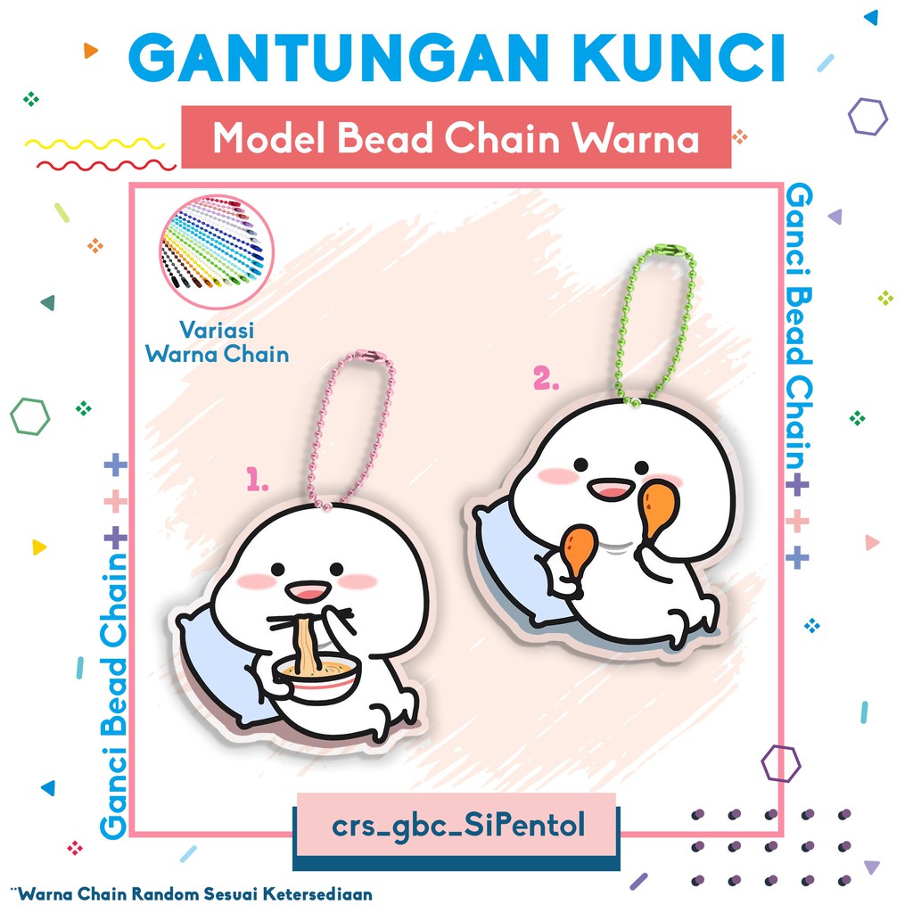 GANTUNGAN KUNCI BENTUK CUSTOM GAMBAR QUBY SI PENTOL DENGAN BEAD CHAIN WARNA PRINT UV