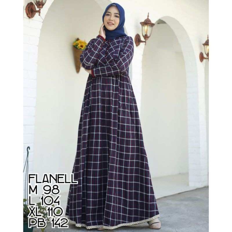 gamis linen dan fanel wanita