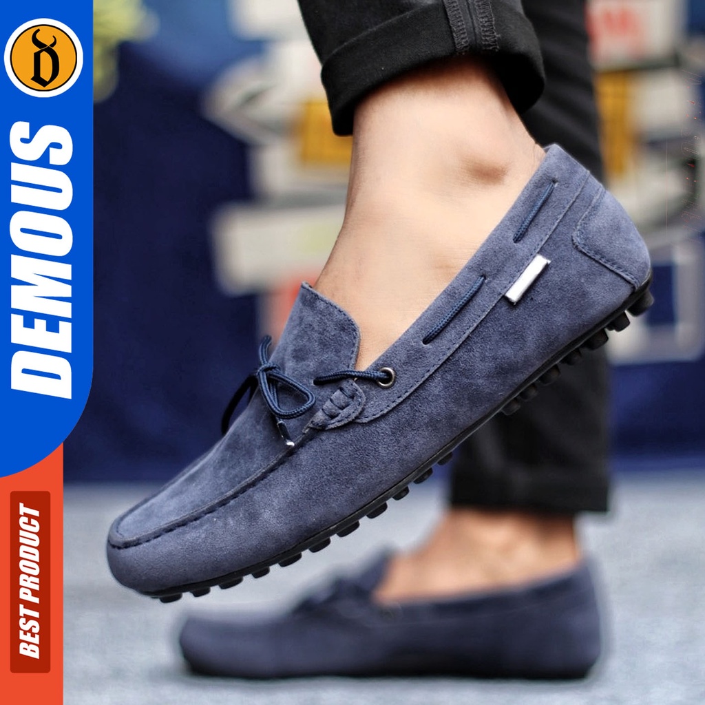 Sepatu Slip On Pria Sepatu Casual Pria Kulit Suede Kerja Kantor Kuliah Kondangan Sepatu Slop Pria Sepatu Hitam Pria DEMOUS RENES