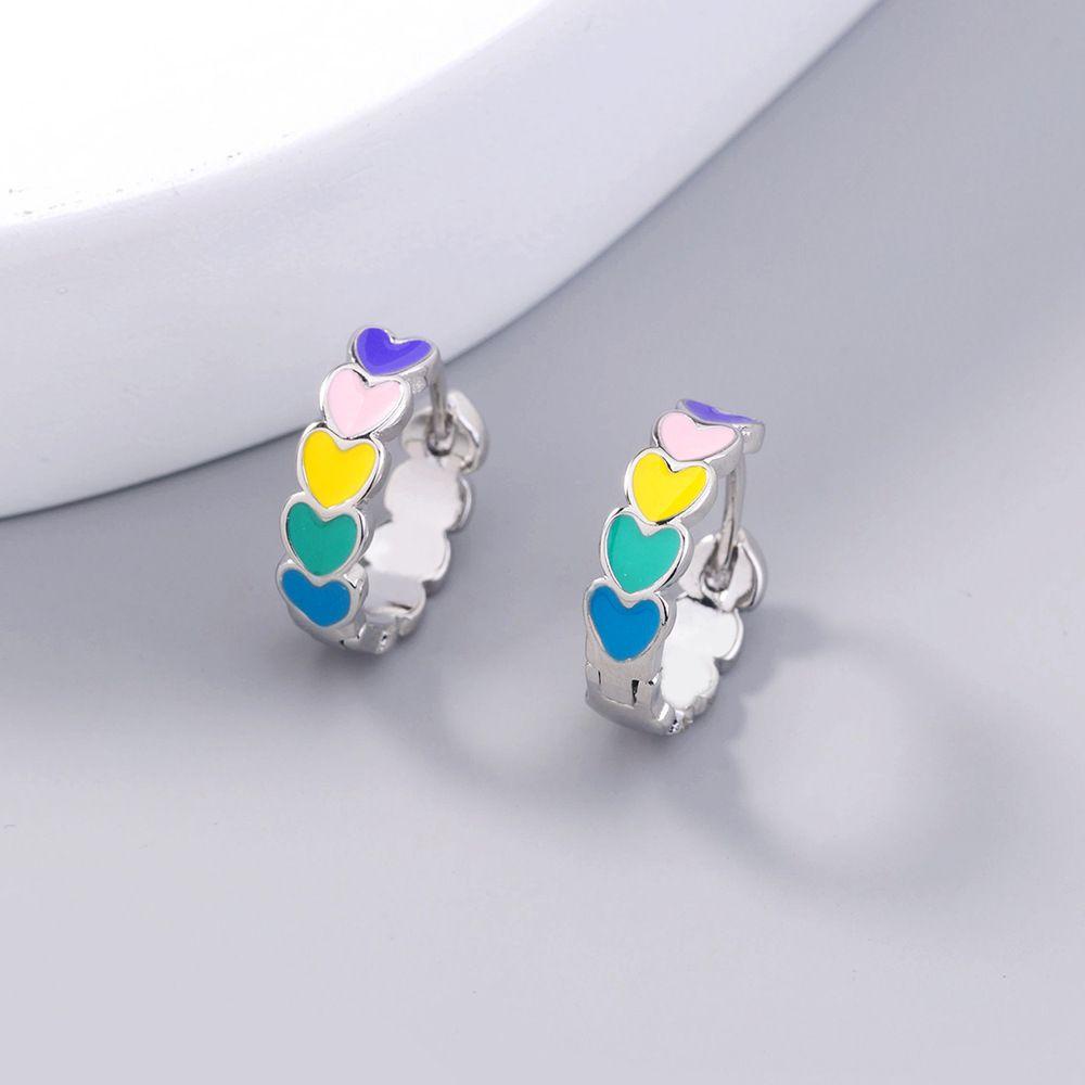 Preva Anting Wanita Gadis Romantis Hati Pelangi Enamel Menjuntai Earring Hoops