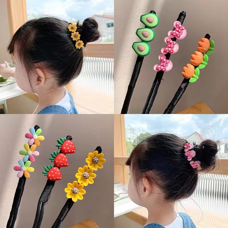 (Hello Girl)F05 Ikat Rambut Anak Model Sanggul Karakter Lucu Import