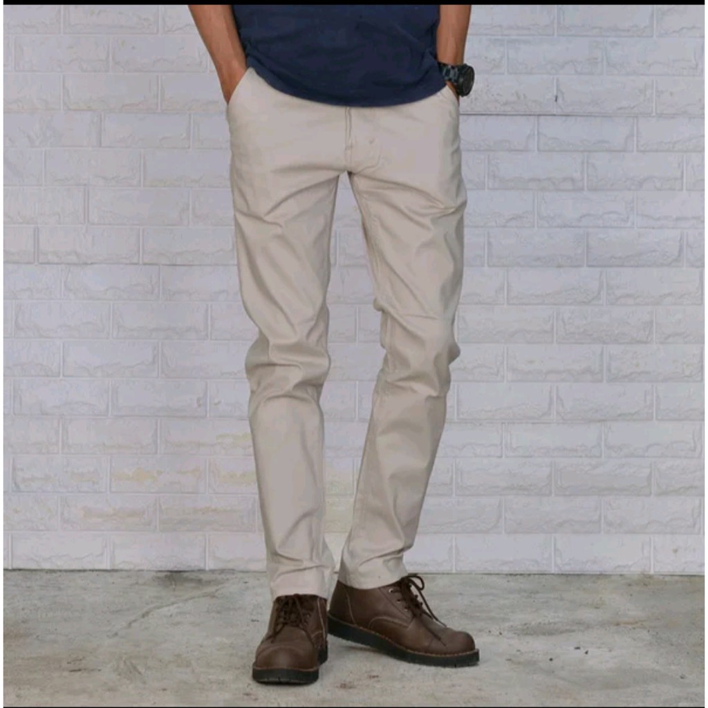 CelanaPanjang Skinny Chino Pria Formal Casual Slimfit Stylish Cream Mocca Hitam Abu-abu Coklat cino